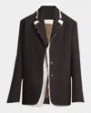 The Row Lysandre Layered Frayed-trim Jacket In Dark Brown Melange