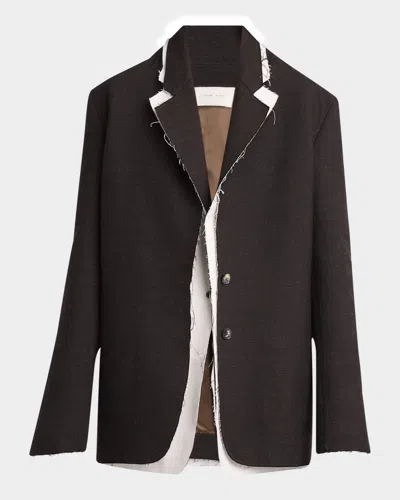 The Row Lysandre Layered Frayed-trim Jacket In Dark Brown Melange