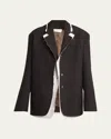 The Row Lysandre Layered Frayed-trim Jacket In Dark Brown Melange