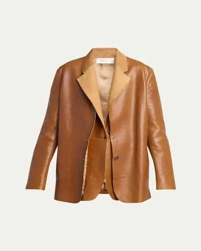The Row Lysandre Leather Jacket In Caramel