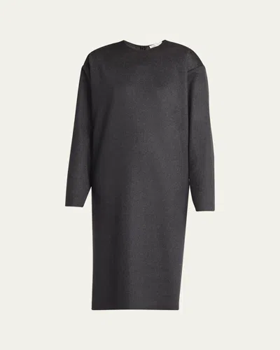 The Row Lysiane Long-sleeve Midi Cashmere Dress In Charcoal Melange