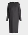 The Row Lysiane Long-sleeve Midi Cashmere Dress In Charcoal Melange
