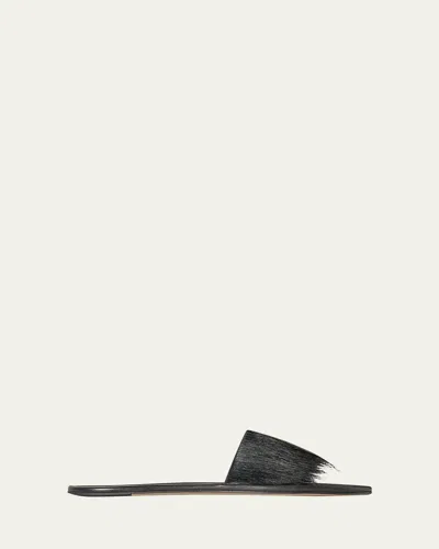 The Row Malick Calf Hair Flat Slide Sandals In Multi