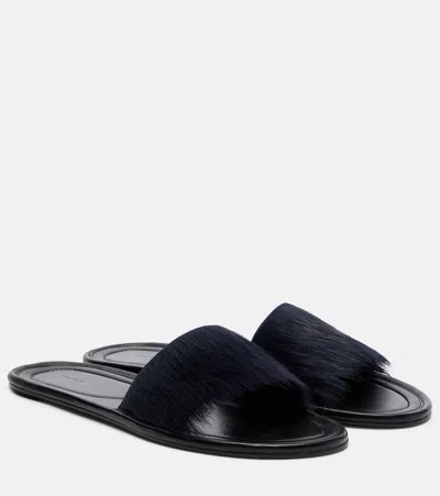The Row Malick Calf Hair Slides In Blue