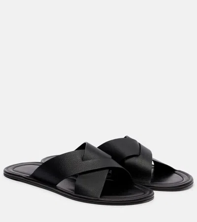 The Row Malick Cross Leather Sandals In Black