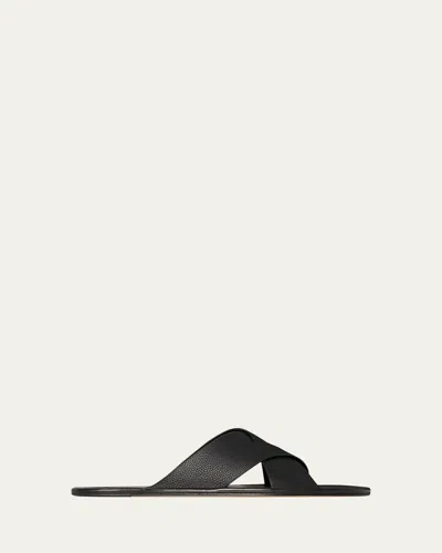 The Row Malick Leather Crisscross Slide Sandals In Multi