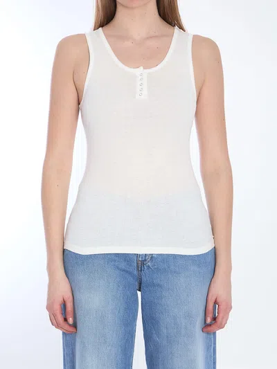 The Row Ribbed Texture Tank Top With Button Detail In White