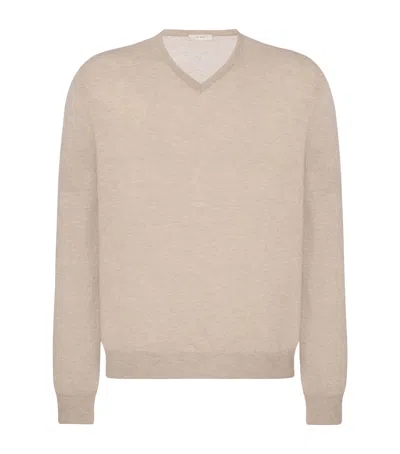 The Row Mapple Cashmere V-neck Jumper In Neutral