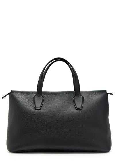 The Row Marcel Grained Leather Tote In Black