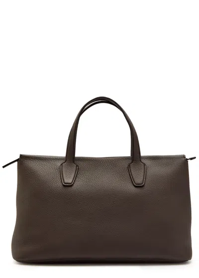 The Row Marcel Grained Leather Tote In Brown
