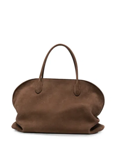 The Row Margaux Suede Tote Bag In Brown