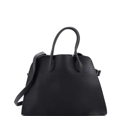 The Row Margaux Tote Leather 12 In Black
