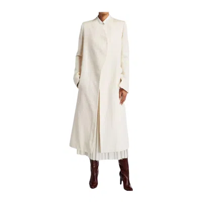 Pre-owned The Row Marion Coat In Pearl White Us 0 Midi Flared Sleeves Cotton & Silk Authen