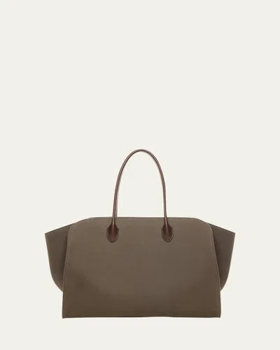 The Row Marlo 17 Tote Bag In Textured Canvas In Brown