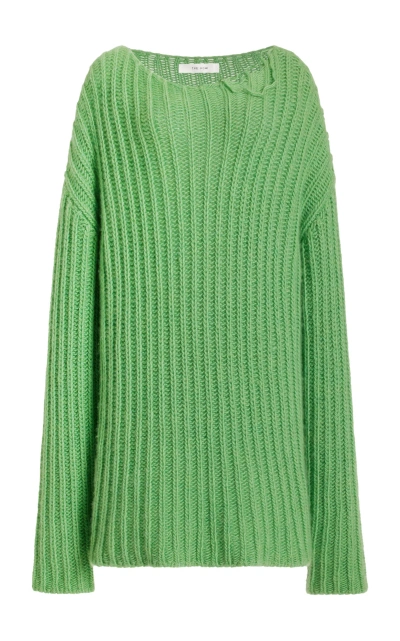 The Row Marnie Oversized Knit Cashmere Sweater In Green