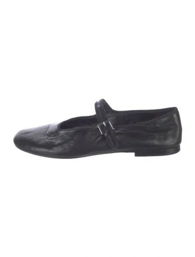 Pre-owned The Row Mary Jane Leather Ballet Flats In Black