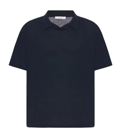 The Row Mauro Compact Wool Polo Shirt In Blue