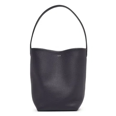 The Row Medium N/s Dark Blue Leather Tote Bag In Black