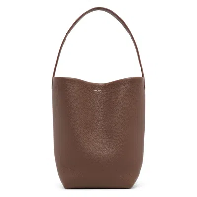 The Row Medium N/s Dark Olive Leather Tote Bag In Brown
