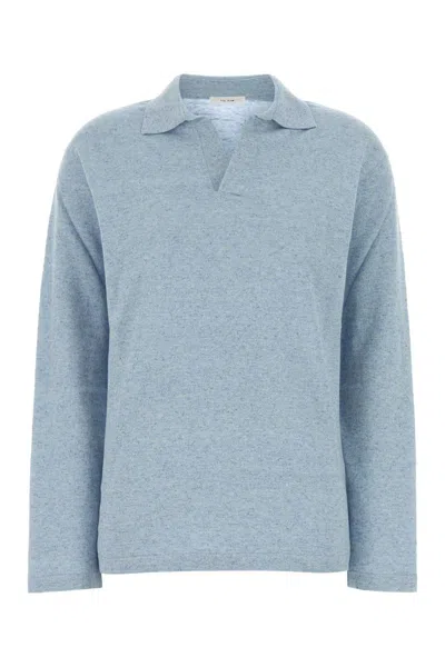 The Row Melange Light Blue Cotton Blend Niosa Polo Shirt