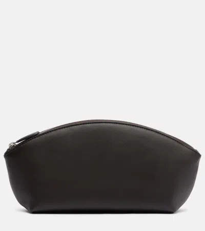 The Row Melinda Leather Clutch In Brown