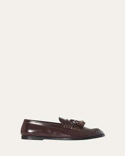 The Row Men's Box Leather Tassel Loafers In Brown