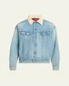 The Row Men's Denim Jacket With Corduroy Collar In Blue