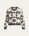 The Row Men's Edoardo Argyle Sweater In Multi Grey/yellow/ P