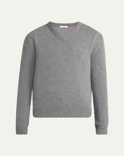 The Row Men's Horik Cashmere V-neck Sweater In Gray
