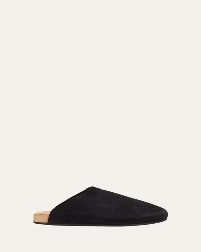 The Row Hudson Suede Mules In Black