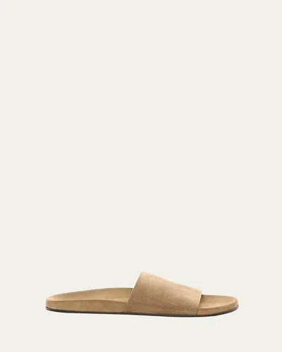 The Row Men's Hugh Suede Slide Sandals In Green