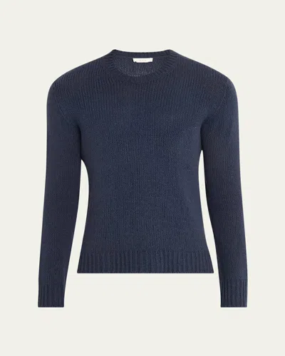 The Row Men's Laing Silk Knit Crewneck Sweater In Blue
