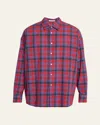 The Row Embroidered Cotton Oversize Lancaster Shirt In Red  Blue