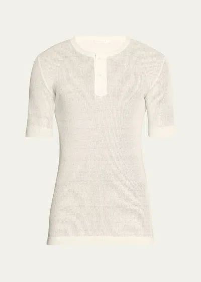 The Row Men's Linen-silk Henley Shirt In Off White