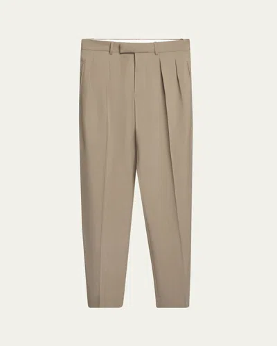 The Row Men's Mikeno Pleated Wool Pants In Brown