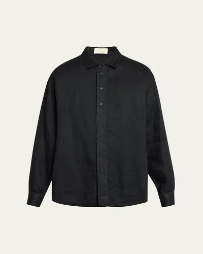 The Row Men's Penn Linen Overshirt In Black