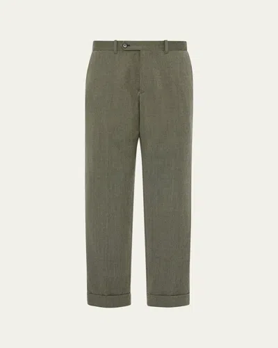 The Row Men's Seth Grey Melange Straight-leg Trousers In Black / Pale Yellow