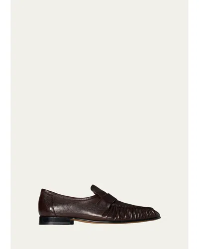 The Row Men's Soft Grained Leather Penny Loafers In Deep Brown
