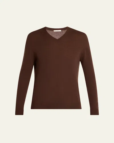 The Row Men's Thamm Cashmere V-neck Sweater In Brown