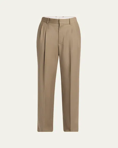 The Row Men's Zev Flannel Double-pleated Pants In Brown