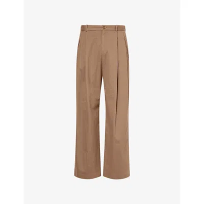 The Row Mens  Tibor Double-pleat Cotton-blend Trousers In Brown