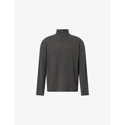The Row Mens Medium Grey Melange Twisted Funnel-neck Cashmere Jumper In Gray