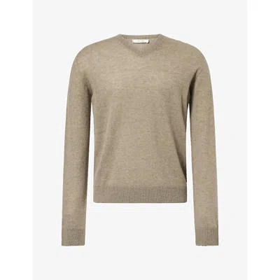 The Row Mens Thamm V-neck Cashmere Jumper Fall Cashmere In Brown