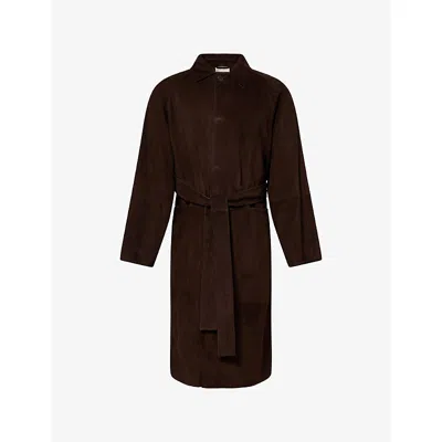 The Row Mens Chestnut Brown Thaddeus Belted Suede Coat