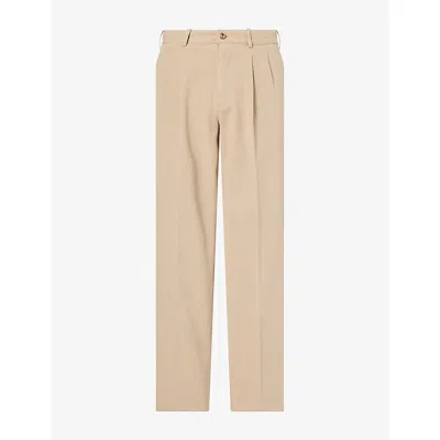 The Row Mens Tomasino Pleated Wide-leg Cotton Trousers Beige