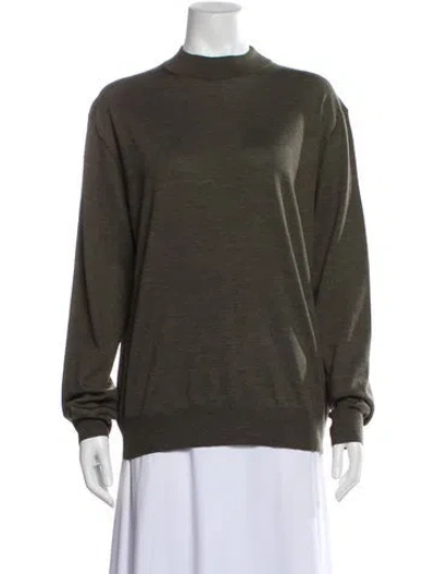 Pre-owned The Row Merino Wool Mock Neck Sweater In Green