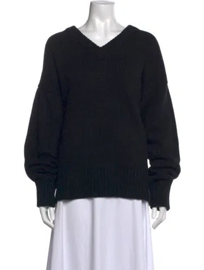 Pre-owned The Row Merino Wool V-neck Sweater In Black
