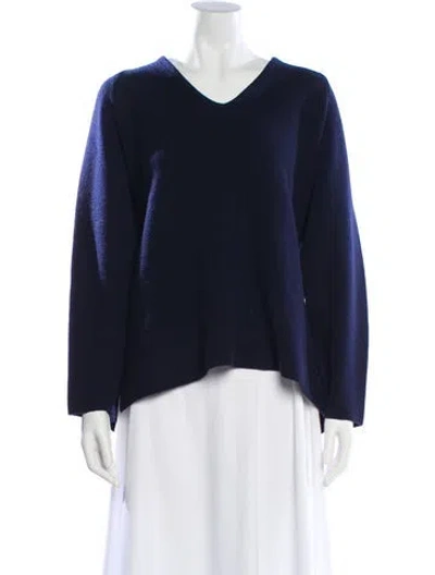 Pre-owned The Row Merino Wool V-neck Sweater In Blue