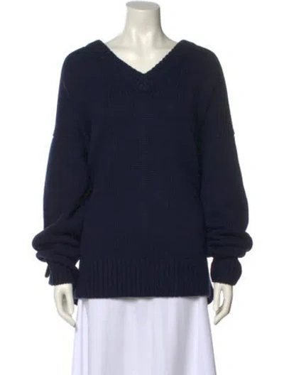 Pre-owned The Row Merino Wool V-neck Sweater In Blue