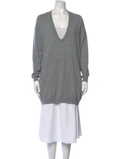 Pre-owned The Row Merino Wool V-neck Sweater In Gray